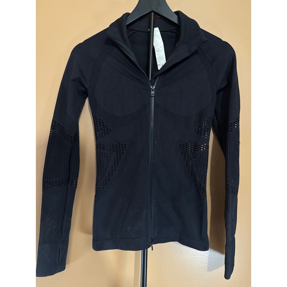 Fabletics Womens Black Seamless‎ Mesh Full Zip Performance Jacket XS JT2040996